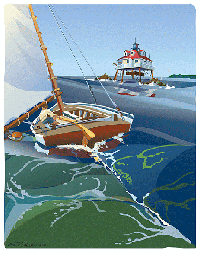 "Sailing to the Light on the Chesapeake Bay," Original Digital Serigraph Print by Sam LaFever